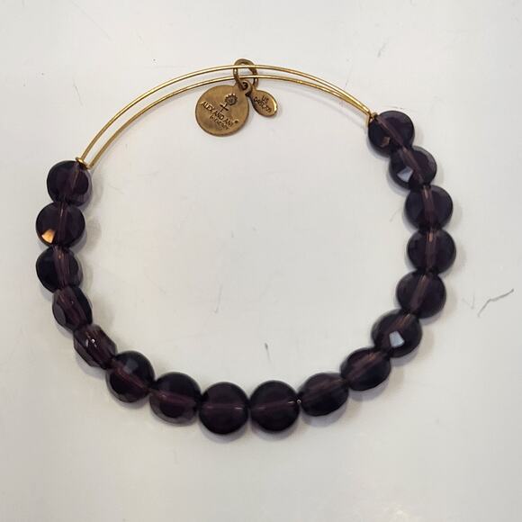 Alex and Ani LUXE Amethyst Purple Crystal Beaded Slide Bracelet Gold Tone Bangle - Picture 2 of 3